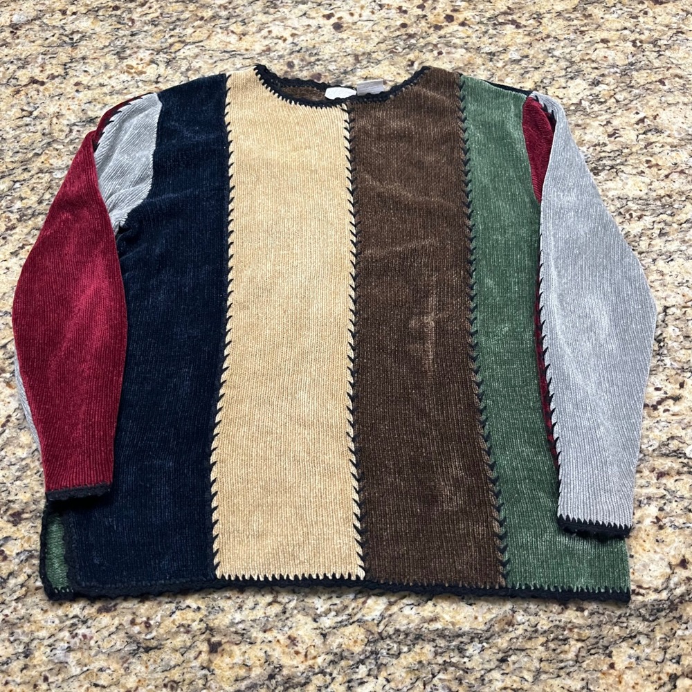 Vintage Blair Mens Patchwork Corduroy Knit Sweater Multicolor Whipstitch Medium